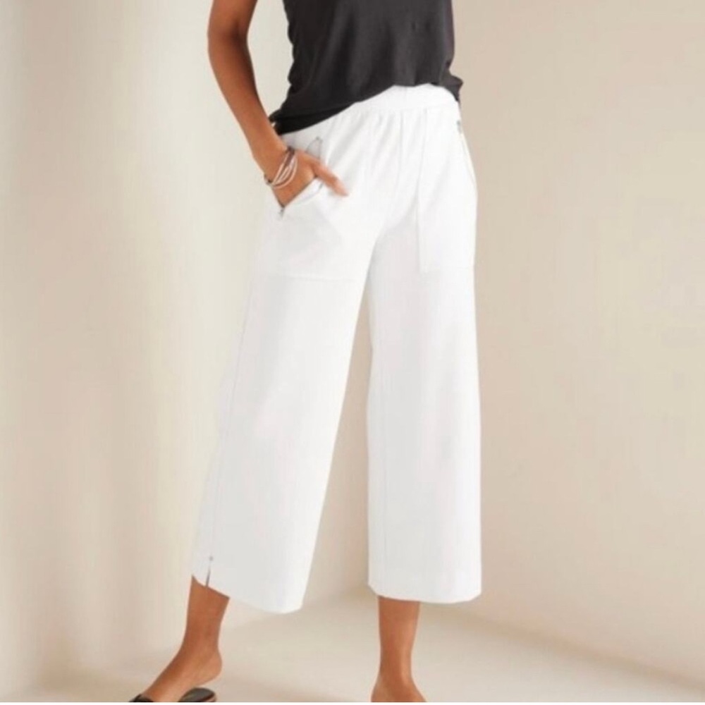 Soft Surroundings White Caicos Knit Wide Leg Crop Pants Sz XL/18